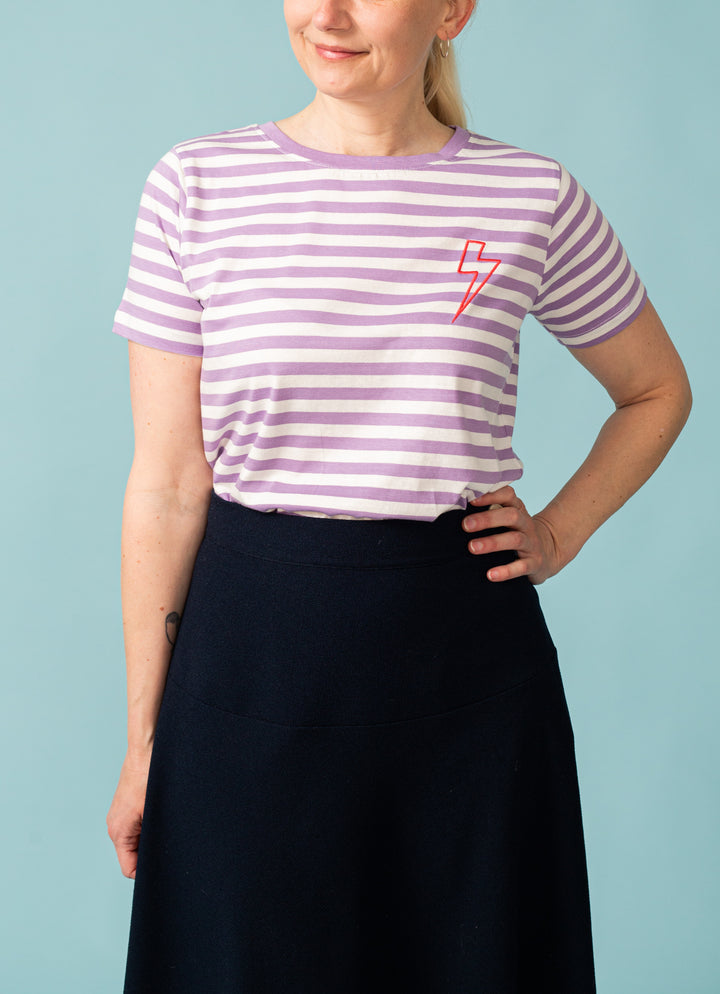 Maggie T-shirt Stripe Lightning - Hvid/Lilla