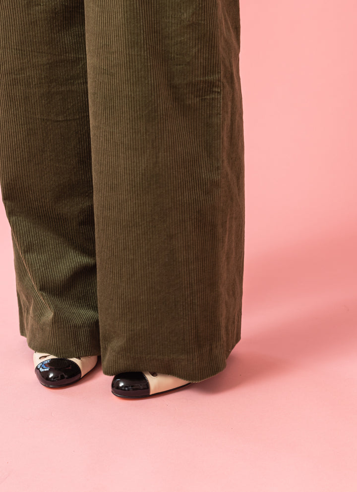 High waist wide leg corduroy trousers - olive green