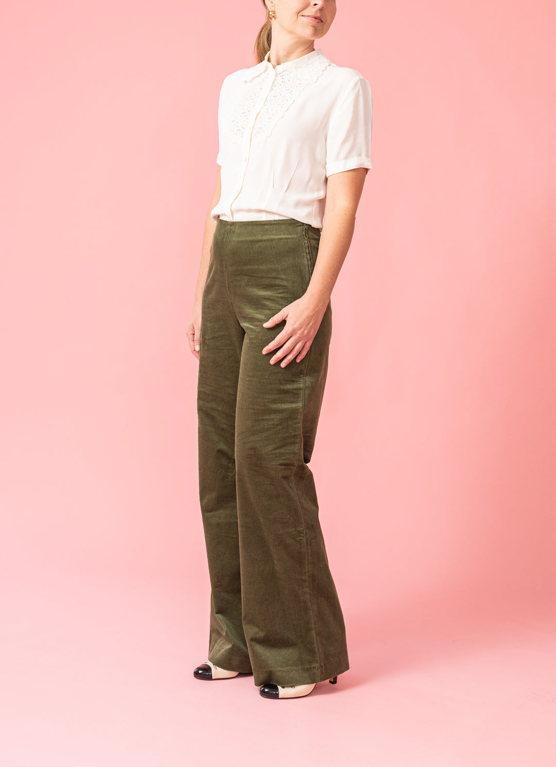 Marlene Pants Olive green velvet - Main Image