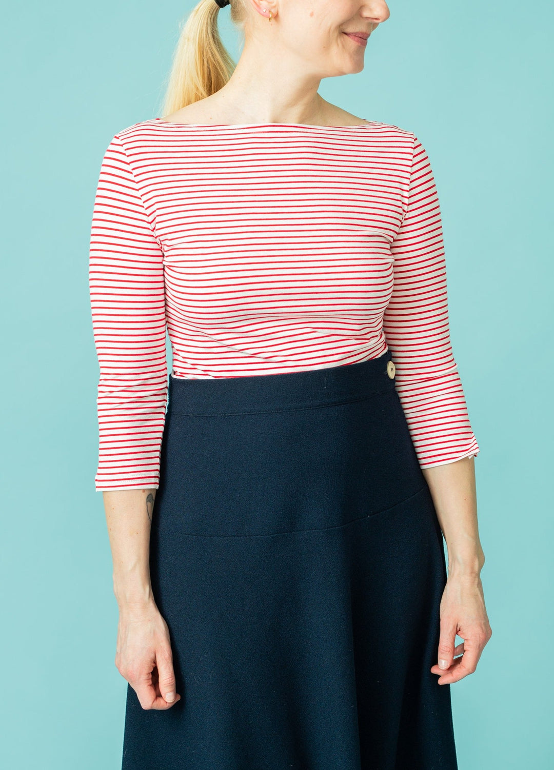 Boatneck Top Tricot Stripe - Red/White